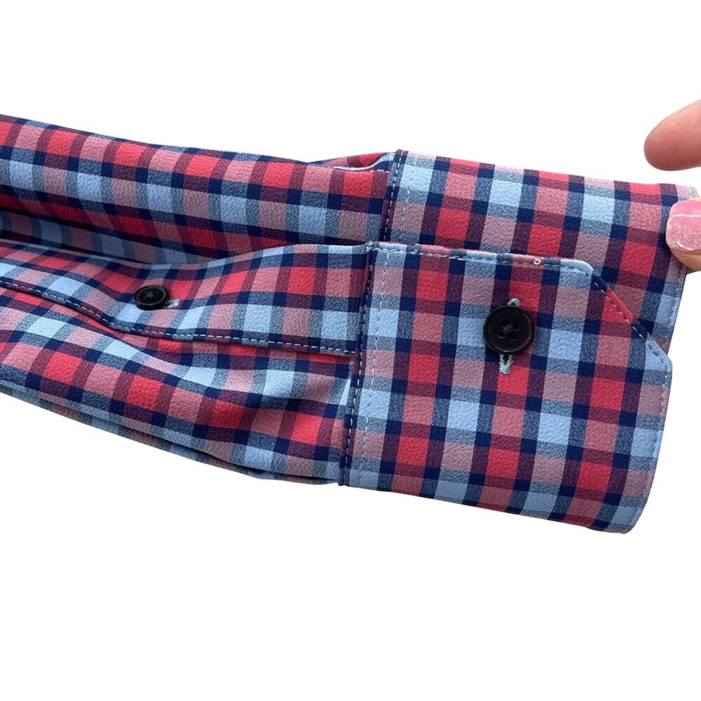 MIZZEN + MAIN Leeward Trim Fit Long Sleeve Blue Plaid Button Down Shirt Size S - Picture 4 of 8